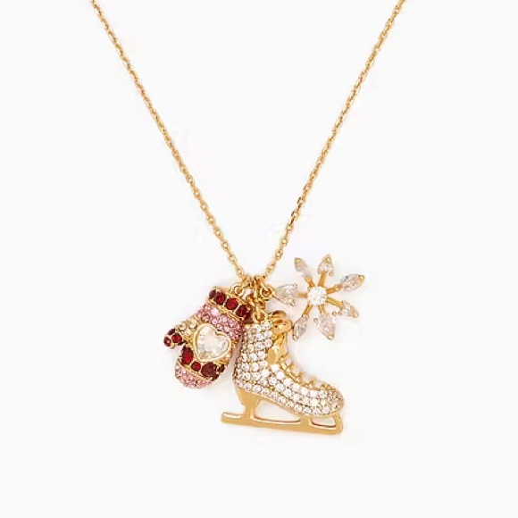 kate spade Jewelry - Kate Spade Snow Day Ice Skate Necklace Gold Plated Enamel CZ Pendant NWT